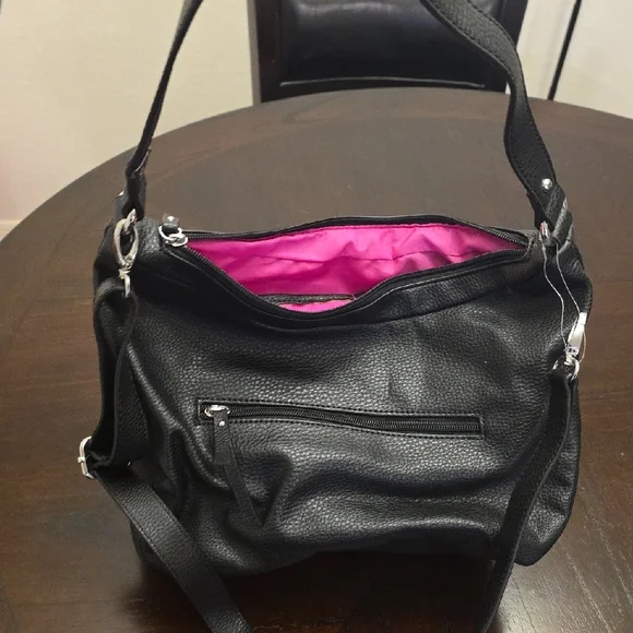 Nicole Black Shoulder Bag with Vibrant Pink Lining - Picture 2 of 3